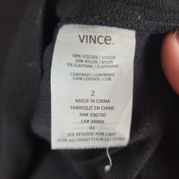 Vince Knit Sheath Knit Dress Short Leather Sleeves Black Size 2 - Picture 8 of 11